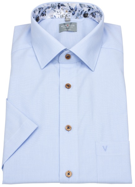 Marvelis Kurzarmhemd - Comfort Fit - Kentkragen - Kontrastknöpfe - hellblau