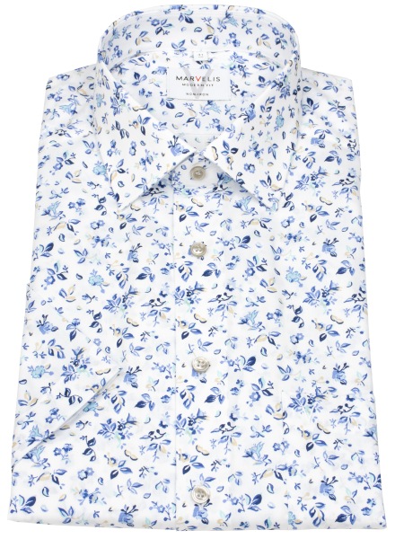Marvelis Kurzarmhemd - Modern Fit - florales Muster - blau - ohne OVP