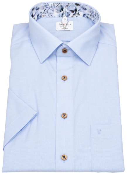 Marvelis Kurzarmhemd - Modern Fit - Kentkragen - Kontrastknöpfe - hellblau