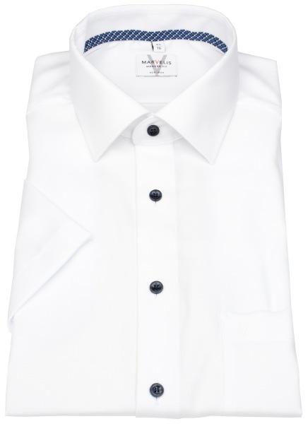 Marvelis Kurzarmhemd - Modern Fit - Kentkragen - Kontrastknöpfe - weiß - ohne OVP