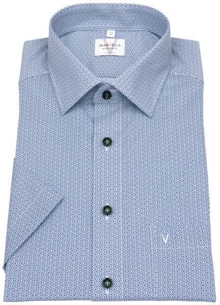 Marvelis Kurzarmhemd - Modern Fit - Kontrastknöpfe - hellblau / grün