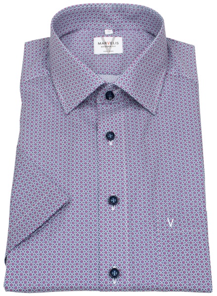 Marvelis Kurzarmhemd - Modern Fit - Kontrastknöpfe - rot / blau