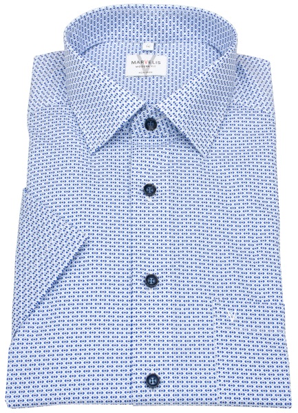 Marvelis Kurzarmhemd - Modern Fit - Print - Kontrastknöpfe - blau / hellblau