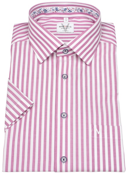 Marvelis Kurzarmhemd - Modern Fit - Streifen - fuchsia / weiß