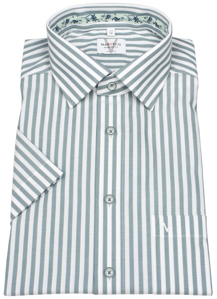 Marvelis Kurzarmhemd - Modern Fit - Streifen - grün / weiß