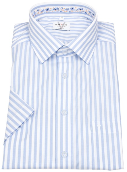 Marvelis Kurzarmhemd - Modern Fit - Streifen - hellblau / weiß