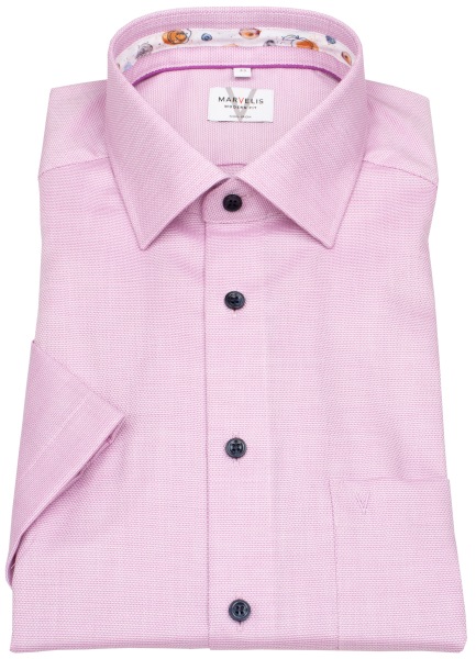 Marvelis Kurzarmhemd - Modern Fit - Struktur - Kontrastknöpfe - fuchsia