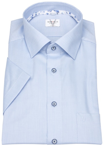 Marvelis Kurzarmhemd - Modern Fit - Struktur - Kontrastknöpfe - hellblau - 7201 72 11 