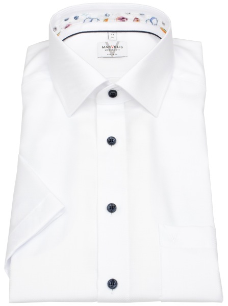 Marvelis Kurzarmhemd - Modern Fit - Struktur - Kontrastknöpfe - weiß