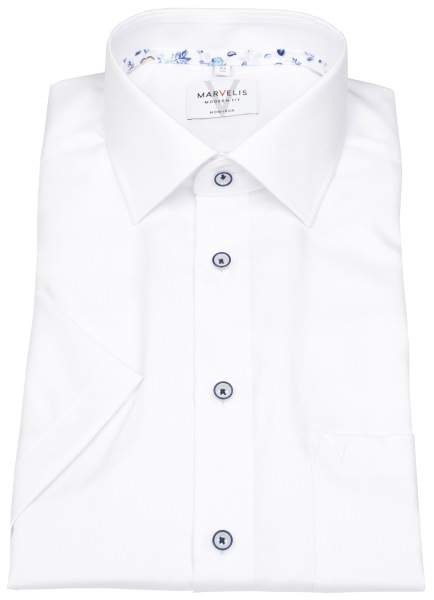 Marvelis Kurzarmhemd - Modern Fit - Struktur - Kontrastknöpfe - weiß - 7201 72 00 