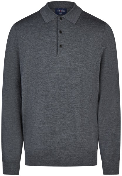 Marvelis Pull - laine mérinos - col polo - anthracite