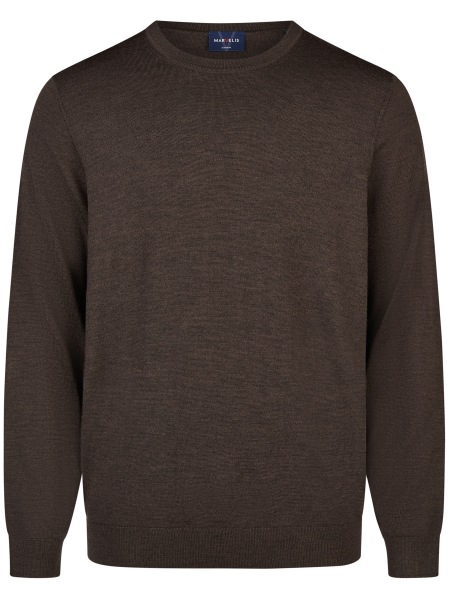 Marvelis Pull - laine mérinos - col rond - marron foncé
