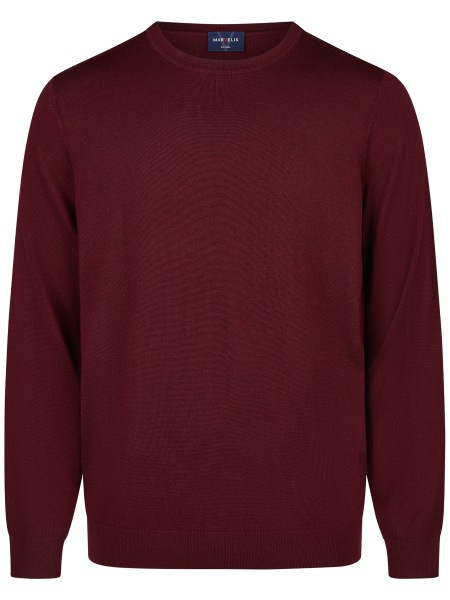 Marvelis Pull en laine mérinos, col rond, rouge