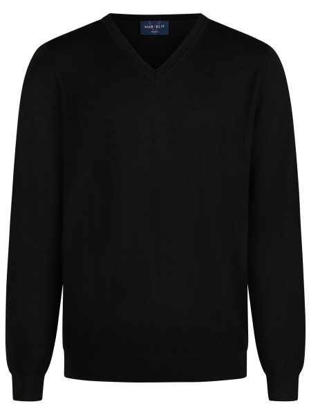 Marvelis Pullover - Merinowolle - V-Ausschnitt - schwarz