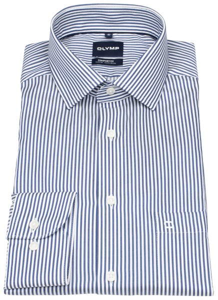 OLYMP Hemd - Comfort Fit - Kentkragen - Twill - Streifen - blau / weiß