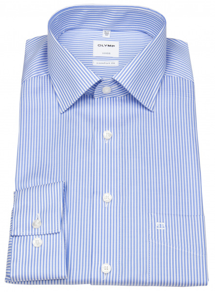 OLYMP Hemd - Comfort Fit - Kentkragen - Twill - Streifen - hellblau / weiß
