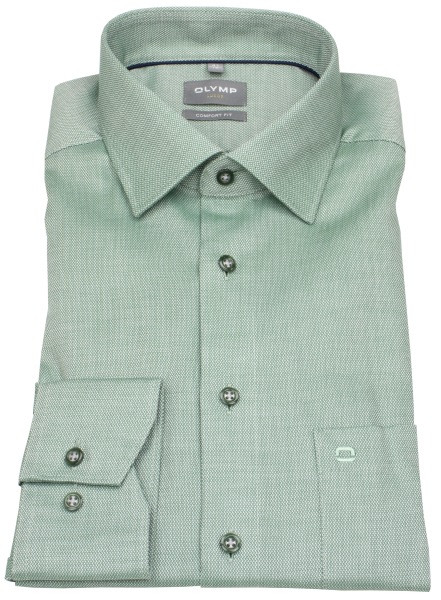 OLYMP Hemd - Comfort Fit - Struktur - Kontrastknöpfe - grün