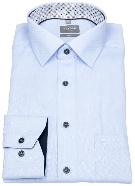 OLYMP Hemd - Comfort Fit - Struktur - Kontrastknöpfe - hellblau