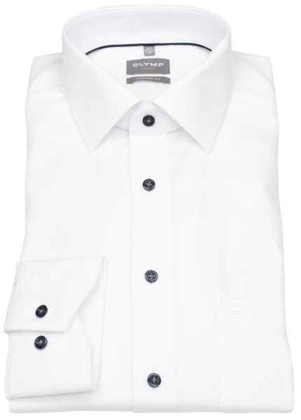 OLYMP Hemd - Comfort Fit - Struktur - Kontrastknöpfe - weiß