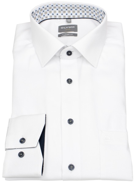 OLYMP Hemd - Comfort Fit - Struktur - Kontrastknöpfe - weiß