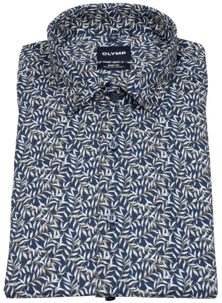 OLYMP Shirt - Level 5 Body Fit - 24/7 Flex Jersey - Print - Dark Blue