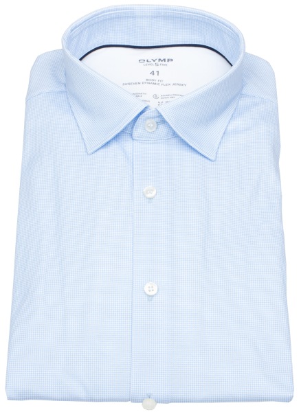 OLYMP Hemd - Level 5 Body Fit - 24/7 Flex Jersey - Print - hellblau / weiß