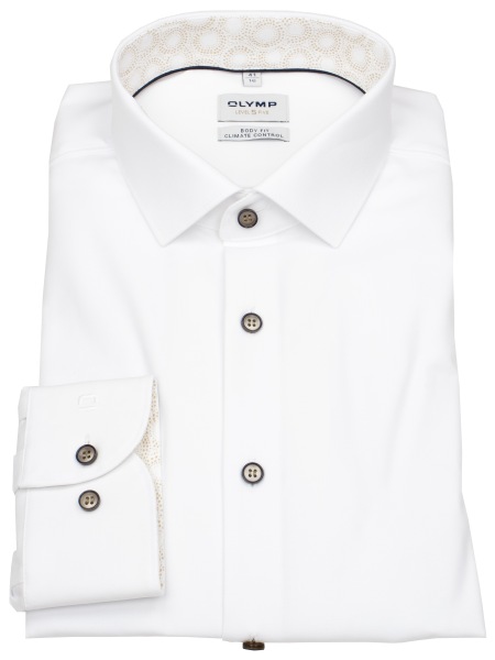 OLYMP Hemd - Level 5 Body Fit - Climate Control - Kontrastknöpfe - weiß