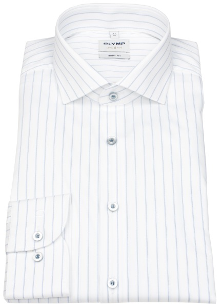 OLYMP Hemd - Level 5 Body Fit - feine Streifen - blau / weiß - extra langer 69cm Arm