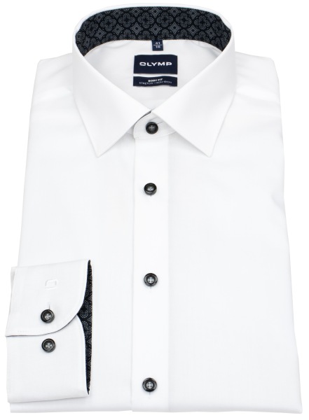 OLYMP Shirt - Level 5 Body Fit - Contrast Buttons - white