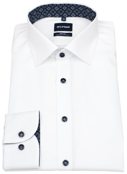 OLYMP Shirt - Level 5 Body Fit - Contrast Buttons - white