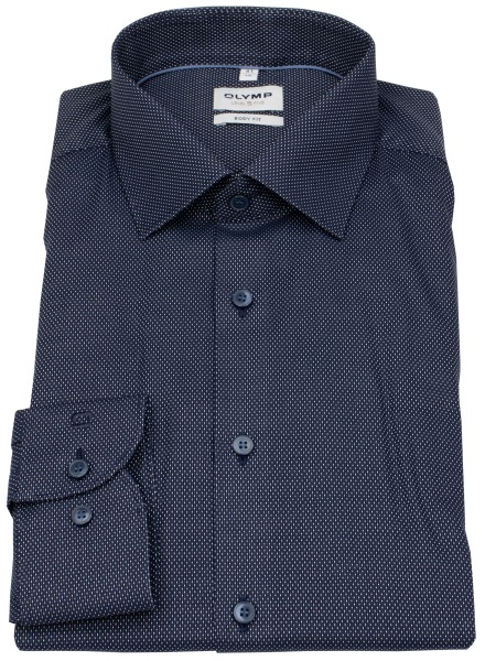 OLYMP Hemd - Level 5 Body Fit - Print - dunkelblau / weiß