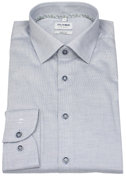 OLYMP Hemd - Level 5 Body Fit - Print - dunkelblau / weiß - extra langer 69cm Arm
