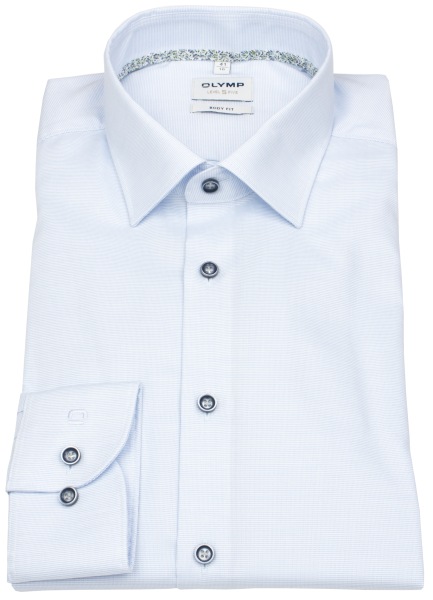 OLYMP Hemd - Level 5 Body Fit - Print - hellblau / weiß - extra langer 69cm Arm