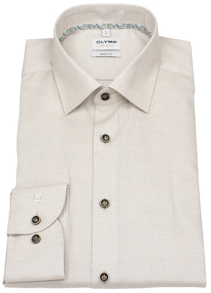 OLYMP Hemd - Level 5 Body Fit - Print - taupe / weiß