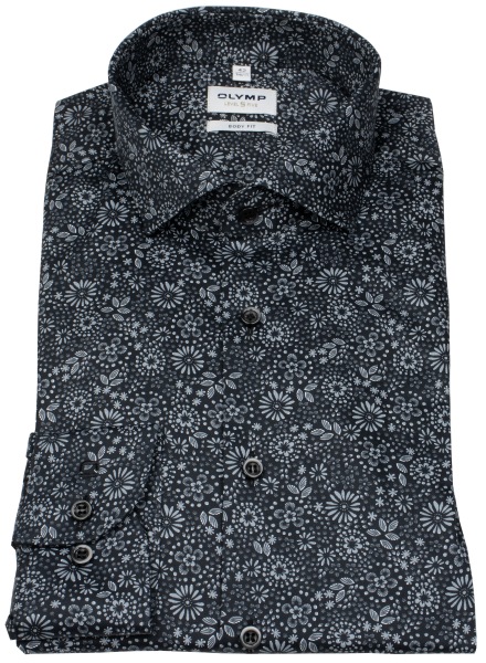 OLYMP Hemd - Level 5 Body Fit - schwarz / grau - extra langer 69cm Arm - ohne OVP