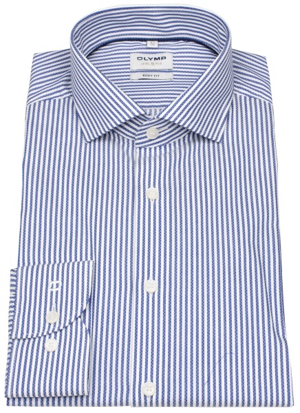 OLYMP Hemd - Level 5 Body Fit - Streifen - dunkelblau / weiß - extra langer 69cm Arm