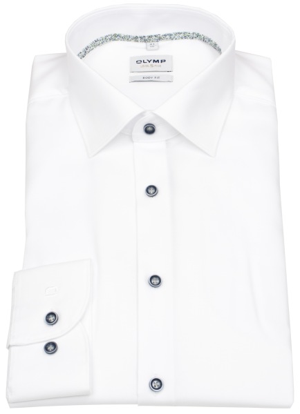 OLYMP Hemd - Level 5 Body Fit - Struktur - Kontrastknöpfe - weiß