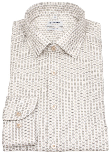 OLYMP Hemd - Level 5 Body Fit - Struktur - Print - beige / weiß