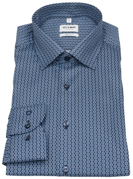 OLYMP Hemd - Level 5 Body Fit - Struktur - Print - dunkelblau / hellblau
