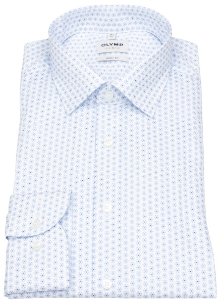 OLYMP Hemd - Level 5 Body Fit - Struktur - Print - hellblau / weiß
