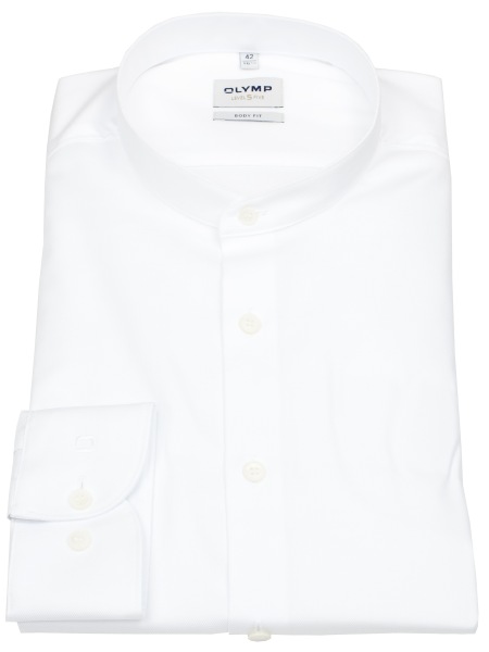 OLYMP Hemd - Level 5 - Stehkragen - Twill - besonders blickdicht - weiß
