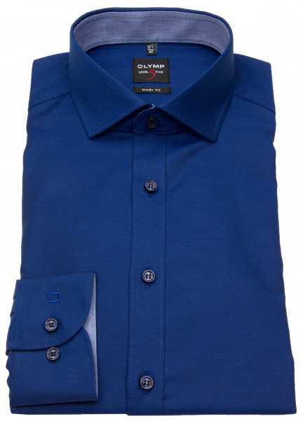 OLYMP Shirt - Level Five Body Fit - Patch - Structure - Dark Blue - w/o OP