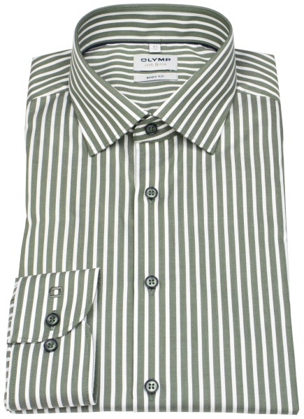 OLYMP Hemd - Level Five Body Fit - Streifen - grün / weiß - extra langer 69cm Arm