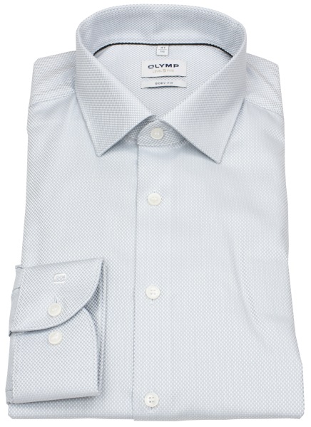 OLYMP Hemd - Level Five Body Fit - Struktur - extra blickdicht - grau / weiß