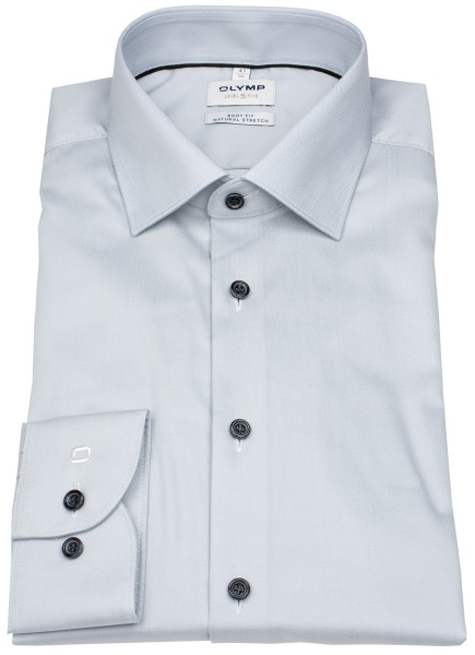 OLYMP Hemd - Level Five Body Fit - Struktur - Kontrastknöpfe - silbergrau - ohne OVP