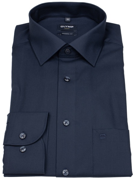 OLYMP Chemise - Luxor Modern Fit - Col Kent - bleu foncé