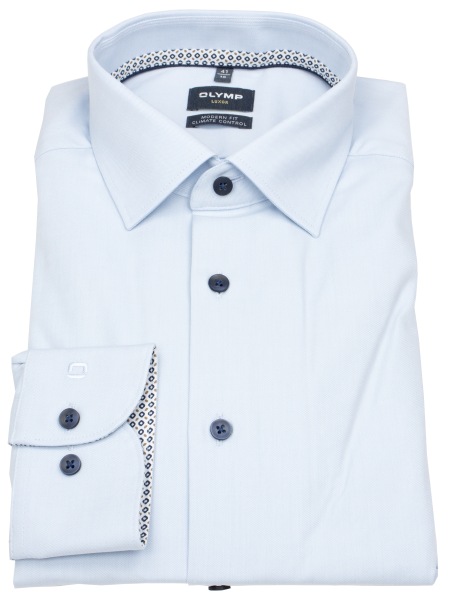 OLYMP Hemd - Modern Fit - 24/7 Climate Control - Kontrastknöpfe - hellblau