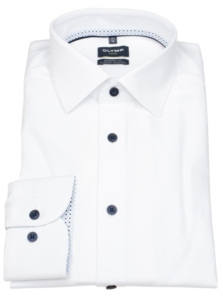 OLYMP Hemd - Modern Fit - 24/7 Climate Control - Kontrastknöpfe - weiß