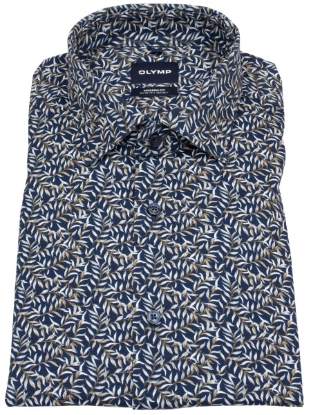 OLYMP Hemd - Modern Fit - 24/7 Flex Jersey - floraler Print - dunkelblau