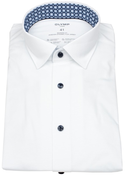 OLYMP Hemd - Modern Fit - 24/7 Flex Jersey - Kontrastknöpfe - weiß - 1330 84 00 